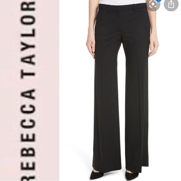 Rebecca Taylor Black Wool Blend Straight Leg Pants - Picture 1 of 8